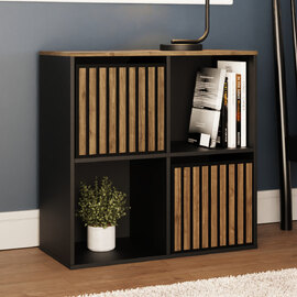 Kearney Wooden Storage Cabinet With 4 Shelves In Black And Walnut