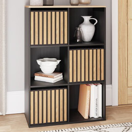 Kearney Wooden Storage Cabinet With 6 Shelves In Black And Oak