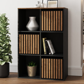 Kearney Wooden Storage Cabinet With 6 Shelves In Black And Walnut