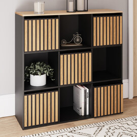 Kearney Wooden Storage Cabinet With 9 Shelves In Black And Oak