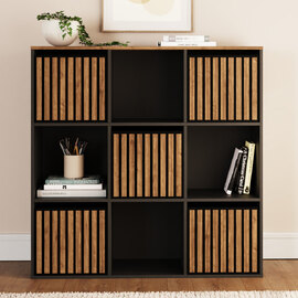 Kearney Wooden Storage Cabinet With 9 Shelves In Black And Walnut