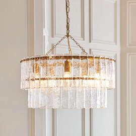 Keene 5 Light Glass Tiered Pendant Ceiling Light In Aged Brass