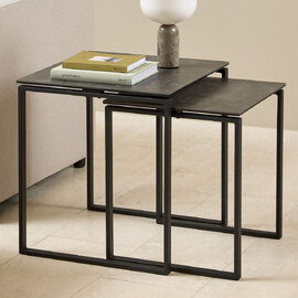 Keene Ceramic Square Nesting Coffee Tables In Black