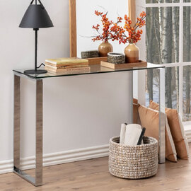Keene Clear Glass Console Table With Chrome Metal Frame