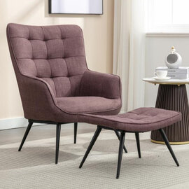 Keene Fabric Accent Chair With Stool In Mulberry