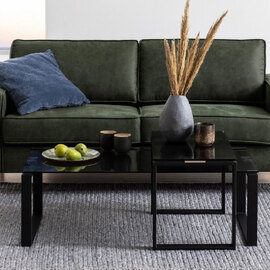Keene Smoked Glass Nesting Coffee Table With Black Metal Frame