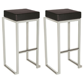 Kelowna Black Faux Leather Bar Stools With White Steel Frame In Pair