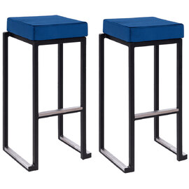 Kelowna Blue Velvet Bar Stools With Black Steel Frame In Pair