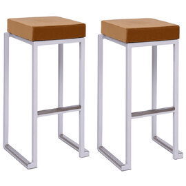 Kelowna Gold Velvet Bar Stools With White Steel Frame In Pair