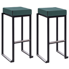 Kelowna Green Velvet Bar Stools With Black Steel Frame In Pair