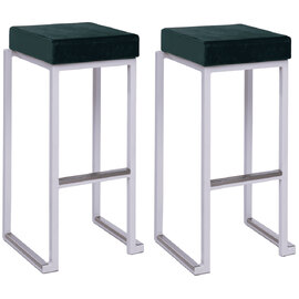 Kelowna Green Velvet Bar Stools With White Steel Frame In Pair