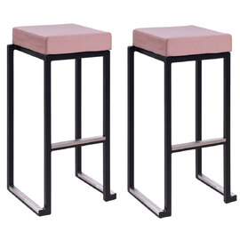 Kelowna Pink Velvet Bar Stools With Black Steel Frame In Pair