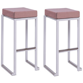 Kelowna Pink Velvet Bar Stools With White Steel Frame In Pair