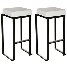 Kelowna White Faux Leather Bar Stools With Black Steel Frame In Pair