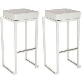 Kelowna White Faux Leather Bar Stools With Steel Frame In Pair