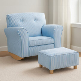 Kelvra Fabric Rocking Chair with Footstool in Blue and White