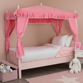 Kelvra Wooden Kids Princess Palace Canopy Bed in Pink