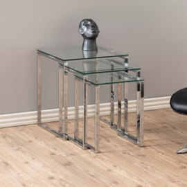 Kennesaw Clear Glass Nest Of 3 Tables With Chrome Legs
