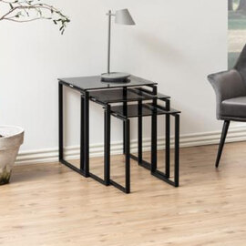 Kennesaw Smoked Glass Nest Of 3 Tables With Black Legs