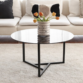 Kensai Round Fume Glass Top Coffee Table with Black Metal Base