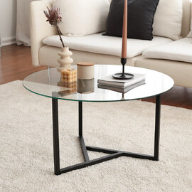Kensai Round Glass Top Coffee Table with Black Metal Base