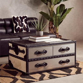 Kensick Wooden Coffee Table With 3 Drawers In Black And White