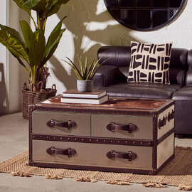 Kensick Wooden Coffee Table With 3 Drawers In Brown And White