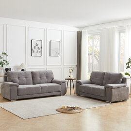 Kensington Fabric 3+2 Seater Sofa Set In Grey