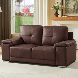 Kensington Faux Leather 2 Seater Sofa In Dark Brown