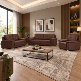 Kensington Faux Leather 3+2+1 Seater Sofa Set in Dark Brown