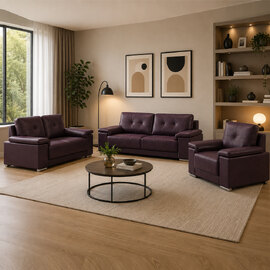 Kensington Faux Leather 3+2+1 Seater Sofa Set in Dark Brown