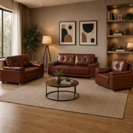 Kensington Faux Leather 3+2+1 Seater Sofa Set in Tan