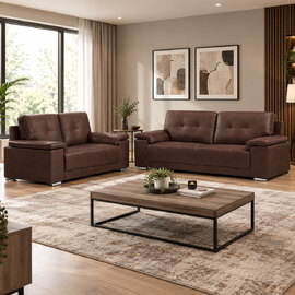 Kensington Faux Leather 3+2 Seater Sofa Set in Dark Brown