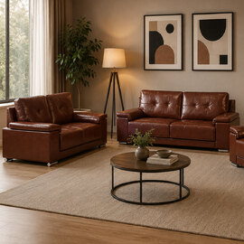 Kensington Faux Leather 3+2 Seater Sofa Set in Tan