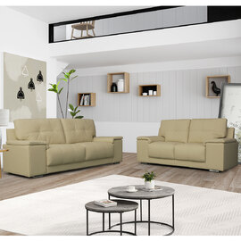 Kensington Faux Leather 3 + 2 Seater Sofa Set In Ivory