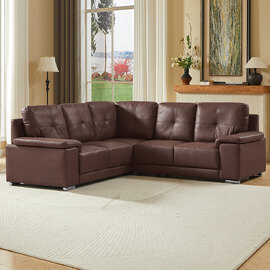 Kensington Faux Leather Corner Sofa in Dark Brown