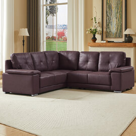 Kensington Faux Leather Corner Sofa in Dark Brown
