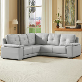 Kensington Faux Leather Corner Sofa in Light Grey