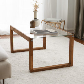 Kenza Brown Wooden Coffee Table with Glass Top