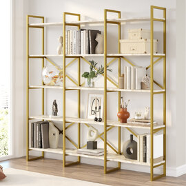 Kenza Large Wooden Display Unit with 5 Shelves in White Marble Effect