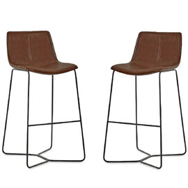 Kerrville Brown PU Leather Bar Stools - Pair