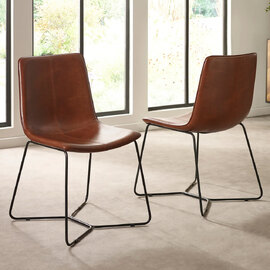 Kerrville Brown PU Leather Dining Chairs - Pair