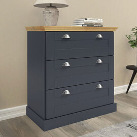 Kervan Wooden Chest Of 3 Drawers in Anthracite and Oak
