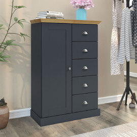 Kervan Wooden Highboard with 1 Door in Anthracite and Oak