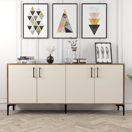 Kiev Large Wooden Sideboard with 4 Doors in Walnut and Cream