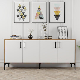 Kiev Wooden Sideboard with 4 Doors in Walnut and White