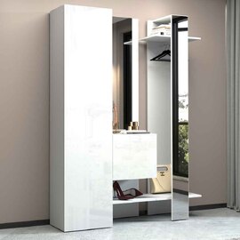 Killington High Gloss Storage Cabinet With Coat Stand In White
