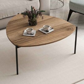 Kingsley Triangle Wooden Coffee Table with Metal Legs in Walnut