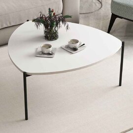 Kingsley Triangle Wooden Coffee Table with Metal Legs in White