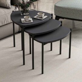 Kingsley Triangle Wooden Nest of 3 Side Table with Metal Legs in Anthracite